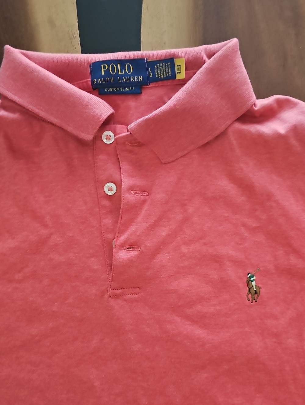 POLO Ralph Lauren Custom Slim Fit Coral Pink Shirt. Sz L.